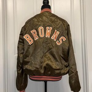 Vintage Cleveland Browns Satin Bomber Jacket | 90s NFL Locker Line | Size L